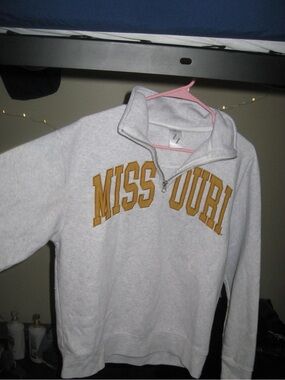 Missouri Grey Quarter-Zip Sweatshirt with Gold Lettering